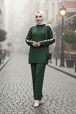 Zümrüt Yeşili Tesettür Triko İkili Takım 50163ZY