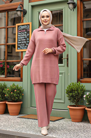 Fitilli Gül Kurusu Tesettür Triko İkili Takım 60381GK
