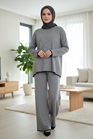 Gri Tesettür Triko İkili Takım 50174GR
