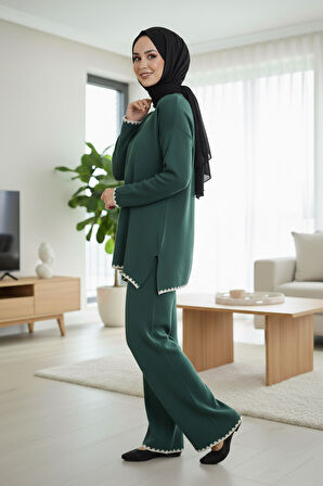 Zümrüt Yeşili Tesettür Triko İkili Takım 50174ZY