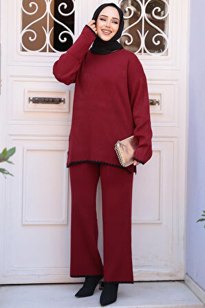 Bordo Tesettür Triko İkili Takım 50174BR