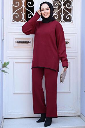 Bordo Tesettür Triko İkili Takım 50174BR