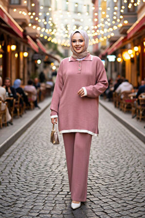 Gül Kurusu Tesettür Triko İkili Takım 17204GK