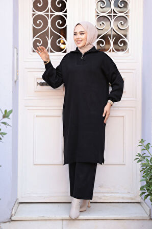 Siyah Tesettür Triko İkili Takım 6036S