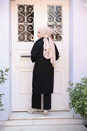 Siyah Tesettür Triko İkili Takım 6036S