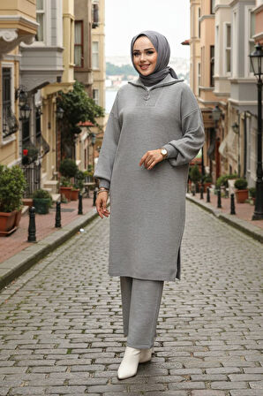 Gri Tesettür Triko İkili Takım 6036GR