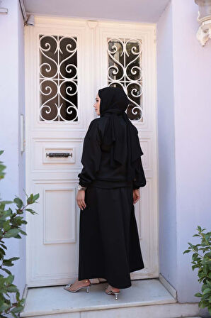 Etekli Siyah Tesettür İkili Takım 56731S