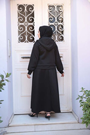 Etekli Siyah Tesettür İkili Takım 56781S