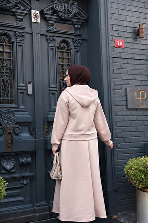 Düğme Detaylı Bej Tesettür İkili Takım 56781BEJ
