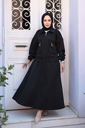 Etekli Siyah Tesettür İkili Takım 56812S