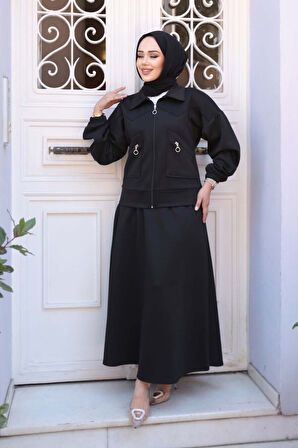 Etekli Siyah Tesettür İkili Takım 56812S