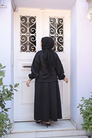 Etekli Siyah Tesettür İkili Takım 56812S