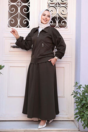Etekli Haki Tesettür İkili Takım 56812HK