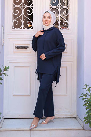 Kapşonlu Lacivert Tesettür İkili Takım 17431L