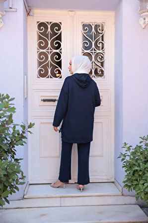 Kapşonlu Lacivert Tesettür İkili Takım 17431L