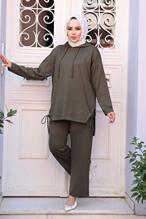 Kapşonlu Haki Tesettür İkili Takım 17431HK