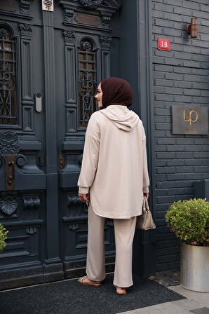 Fermuarlı Bej Tesettür İkili Takım 17461BEJ