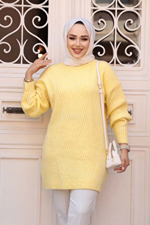 Sarı Tesettür Triko  Kazak Tunik 7852SR