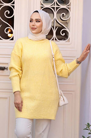 Sarı Tesettür Triko  Kazak Tunik 7852SR