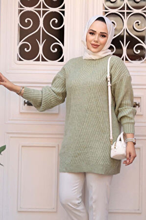 Mint Tesettür Triko Kazak Tunik 7852MINT