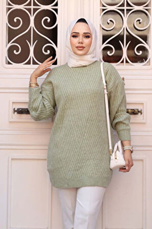 Mint Tesettür Triko Kazak Tunik 7852MINT