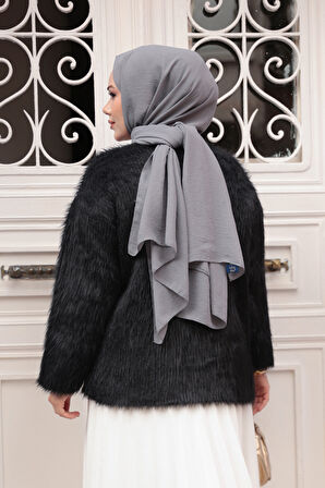 Tüylü Siyah Tesettür Triko Hırka 8682S