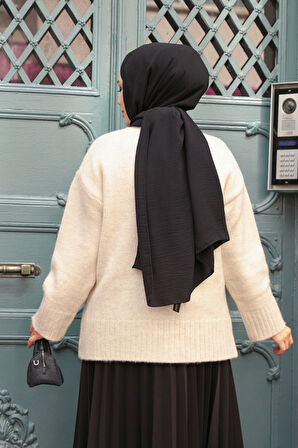 Koyu Bej Tesettür Triko Kazak Tunik 87181BEJ