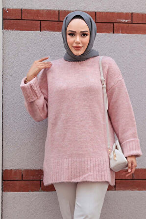 Pudra Tesettür Triko Kazak Tunik 87181PD