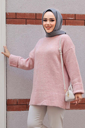 Pudra Tesettür Triko Kazak Tunik 87181PD