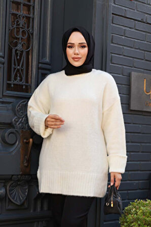 Ekru Tesettür Triko Kazak Tunik 87181E
