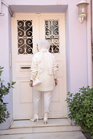 Blok Renkli Gri Tesettür Triko Kazak Tunik 88101GR