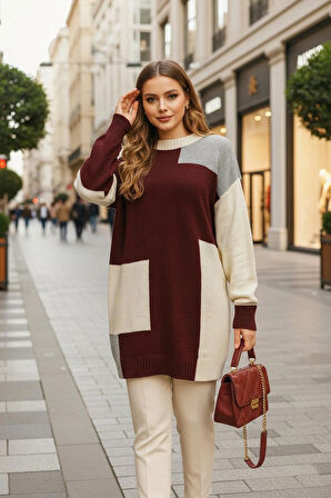 Blok Renkli Gri  Triko Kazak  88101GR