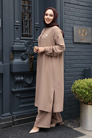 Düğme Detaylı Vizon Tesettür İkili Takım 76642V