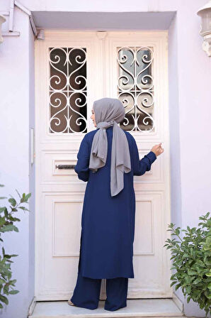 Düğme Detaylı Lacivert Tesettür İkili Takım 76642L