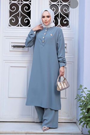 Düğme Detaylı Gri Tesettür İkili Takım 76642GR