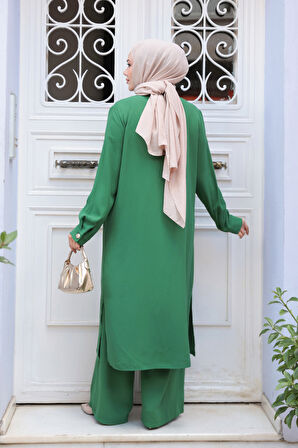 Düğme Detaylı Yeşil Tesettür İkili Takım 76642Y