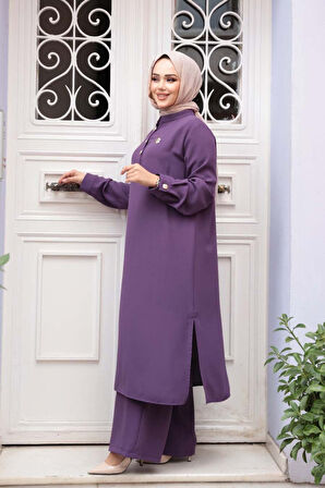 Düğme Detaylı  Tesettür İkili Takım 76642LILA