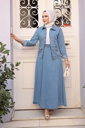 Mavi Tesettür Kot İkili Takım 44752M