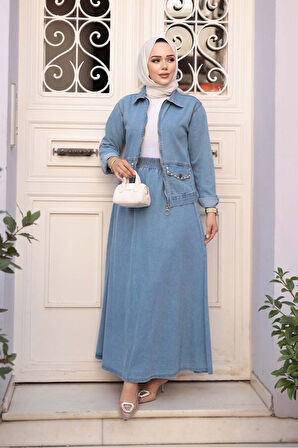 Mavi Tesettür Kot İkili Takım 44752M