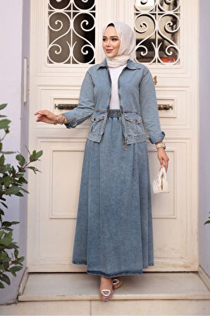 Koyu Mavi Tesettür Kot İkili Takım 44752KM