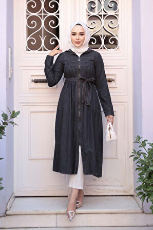 Fermuarlı Siyah Tesettür Kot Kap 7103S