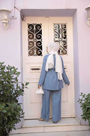 Düğmeli Mavi Tesettür İkili Takım 30431M