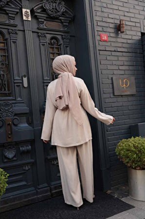 Düğmeli Bej Tesettür İkili Takım 30431BEJ