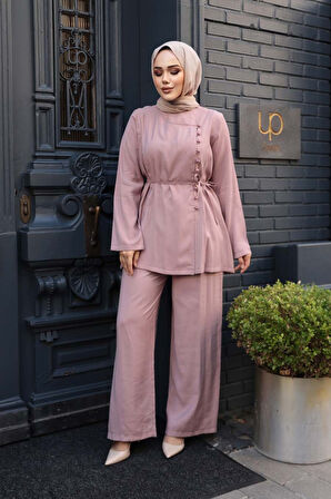 Düğmeli Gül Kurusu Tesettür İkili Takım 30431GK