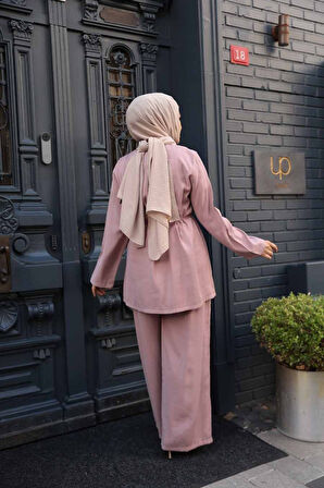 Düğmeli Gül Kurusu Tesettür İkili Takım 30431GK