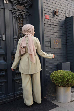 Düğmeli Açık Haki Tesettür İkili Takım 30431AHK