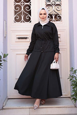 Etekli Siyah Tesettür İkili Takım 13251S