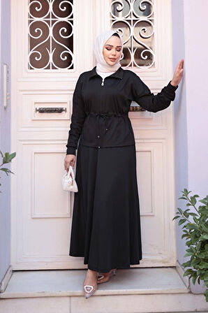 Etekli Siyah Tesettür İkili Takım 13251S