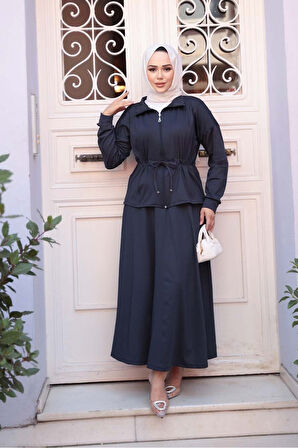 Etekli Lacivert Tesettür İkili Takım 13251L