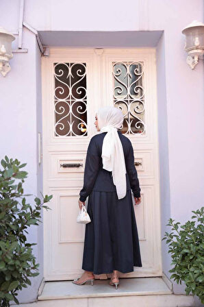 Etekli Lacivert Tesettür İkili Takım 13251L